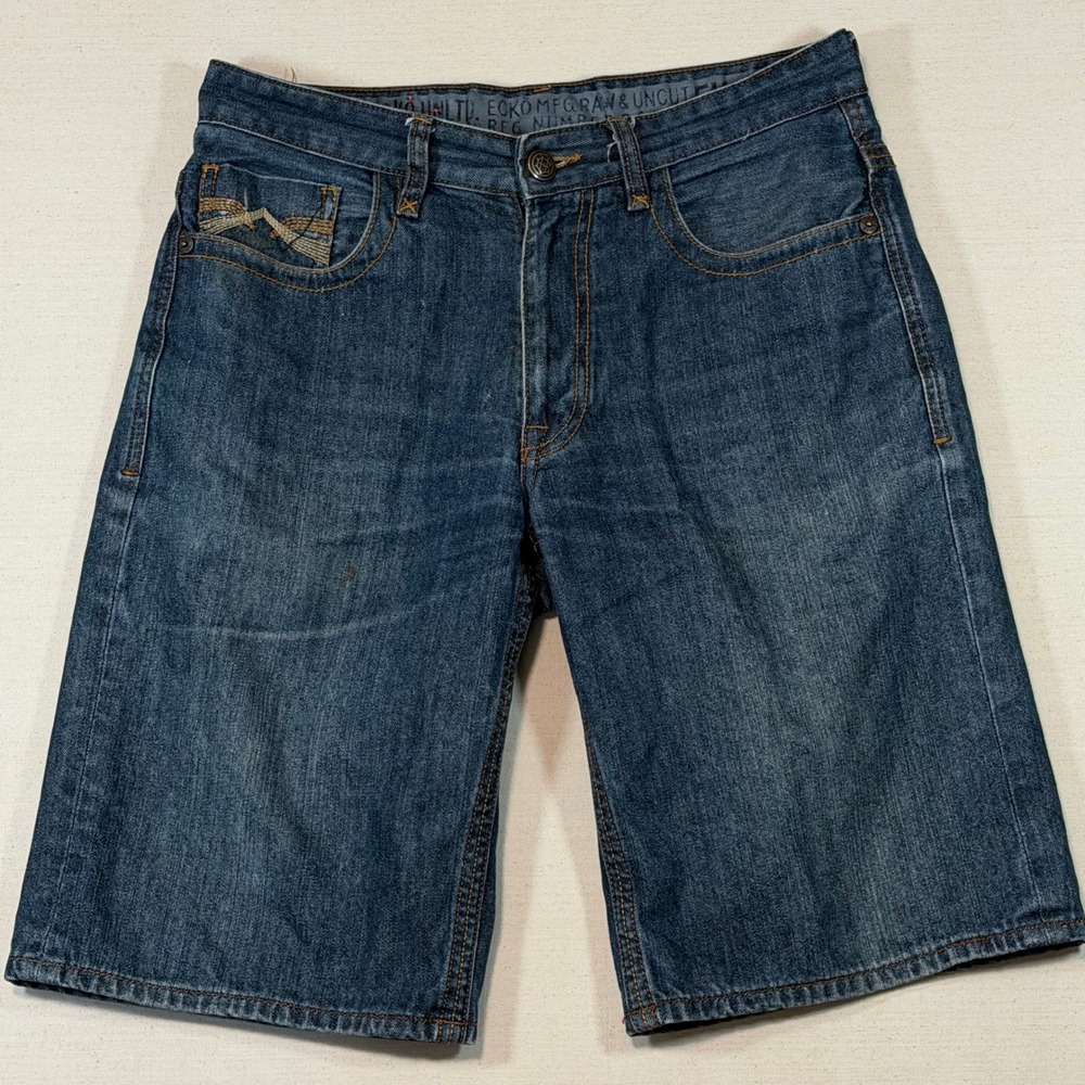 Vintage Ecko Unltd Mens Dark Wash Denim Shorts Raw & Uncut Size 32 y2k jorts